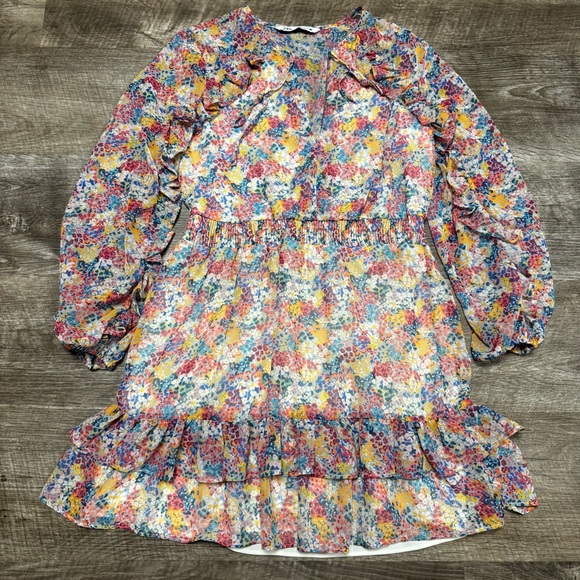 Zara Ruffle Floral Print Dress Size Small - Picture 2 of 9